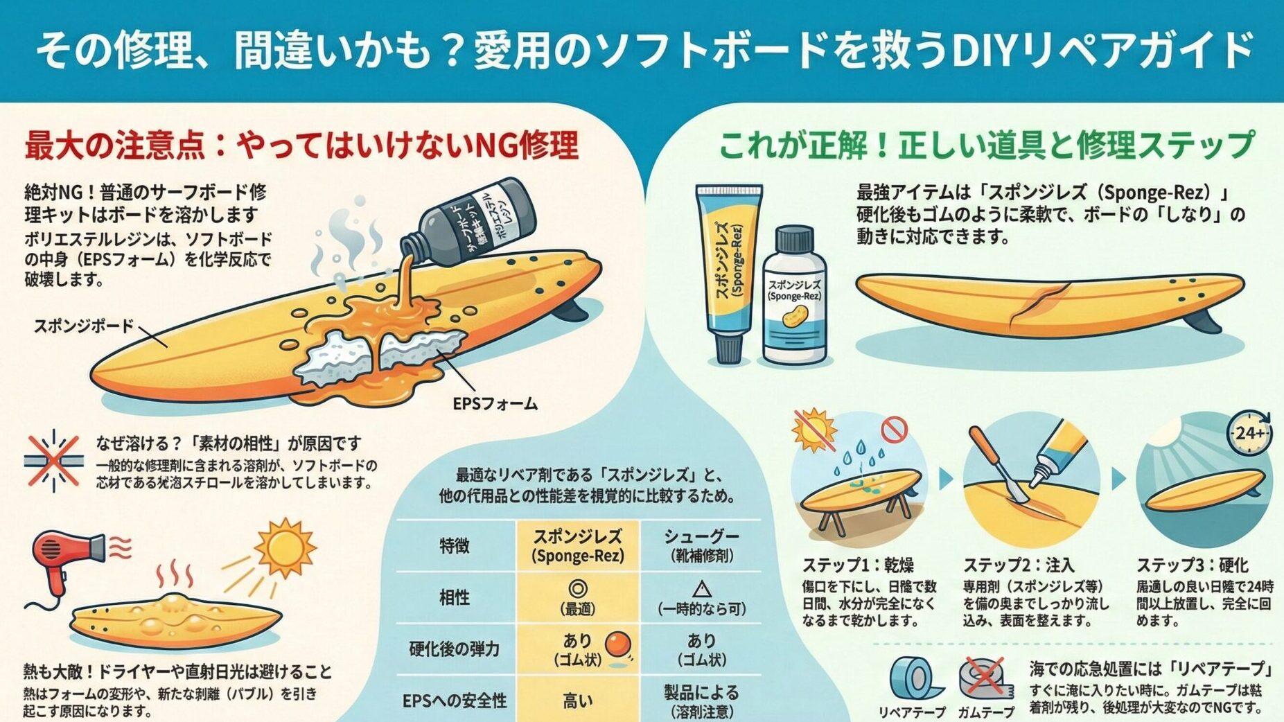 【結論】ソフトボードの傷・修理に必須のアイテムと選び方