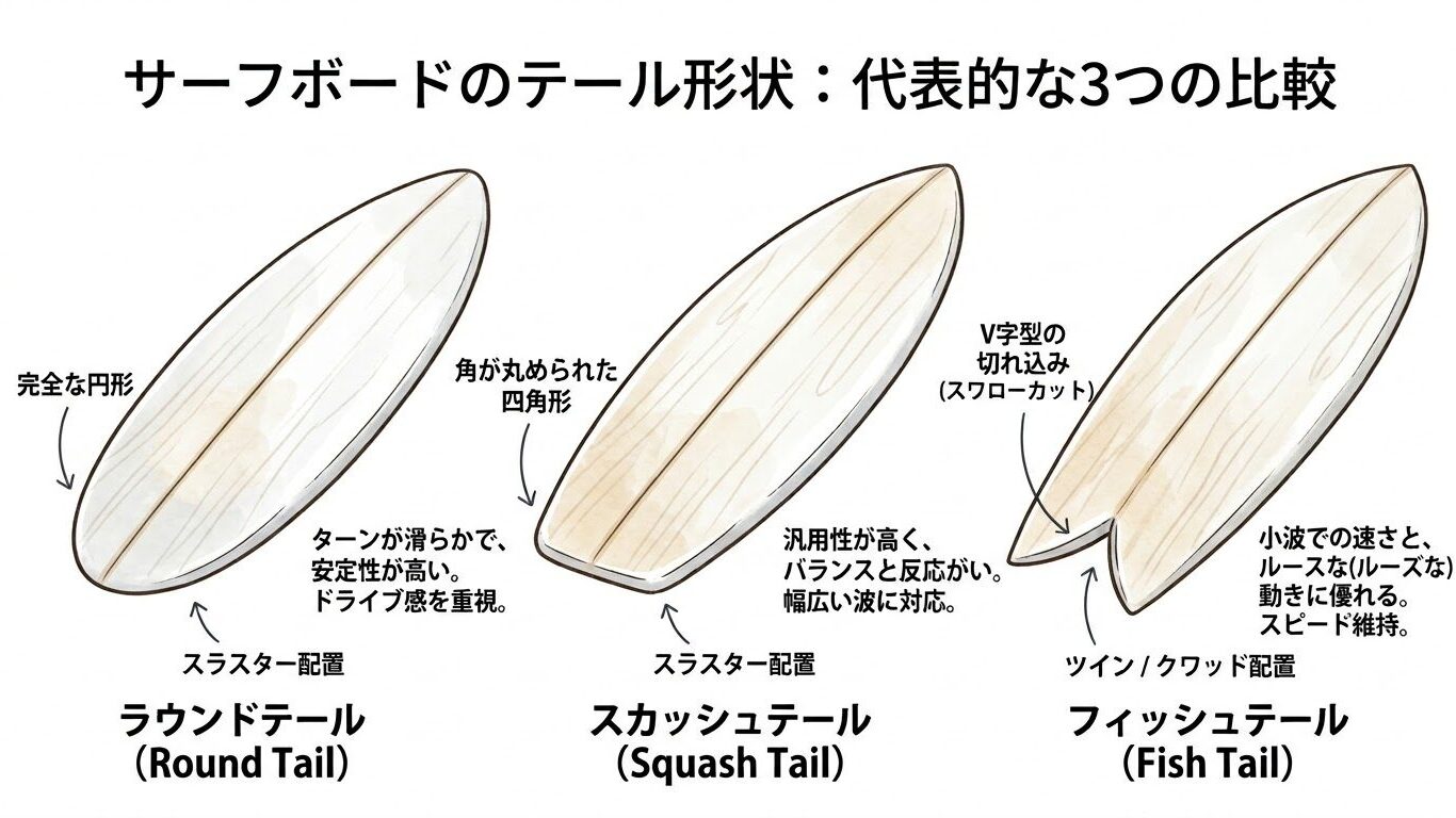 弱い波でも安定して波の力をキャッチするテール形状
